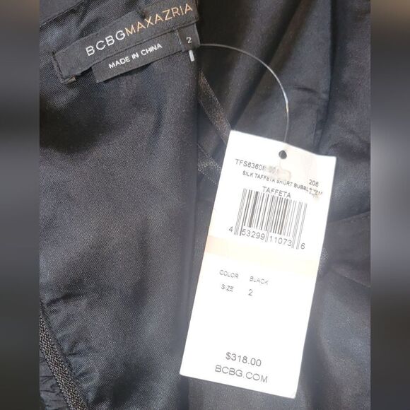 NWT BCBGMAXAZRIA Black Silk Taffeta  Mini Bubble Dress 80s Carrie Bradshaw 2 - Picture 13 of 14